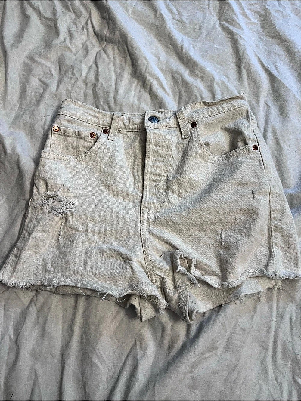 Levi's 501 Original High-Rise Denim Shorts Distressed Jean Shorts in White